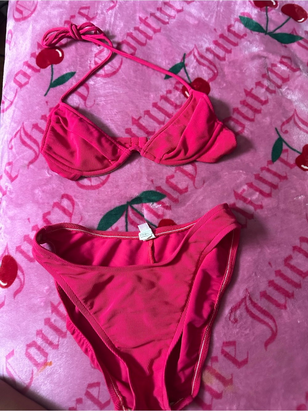 Victoria secret vintage Hot Pink Ribbed Bikini Set